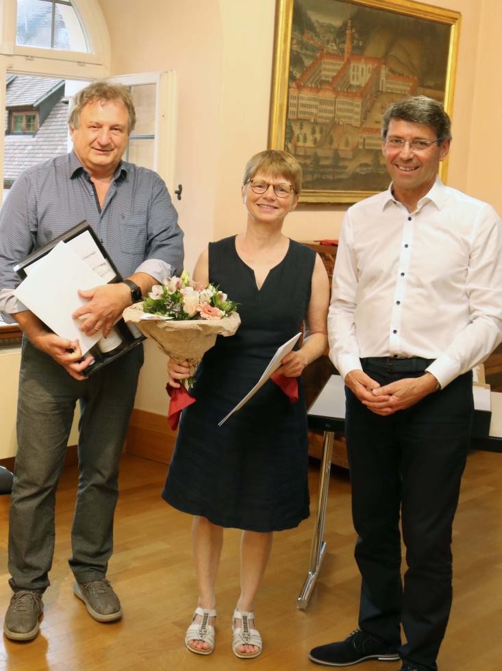 Christian Machleid,  Beate Kostanzer und Bürgermeister Bruno Metz